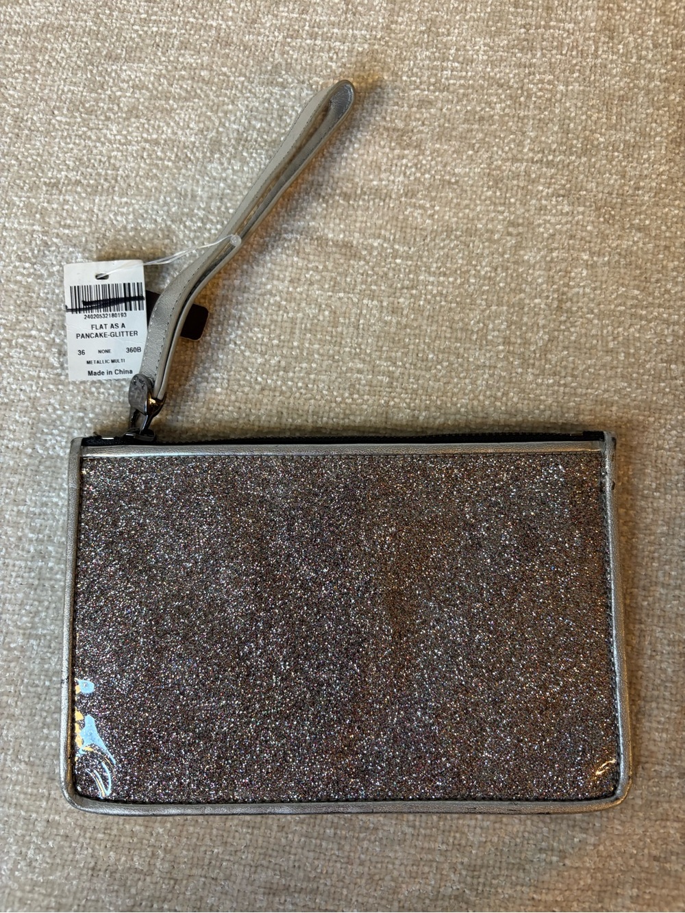 Henri Bendel Flat as a Pancake‎ Glitter Wristlet/Pouch - Silver